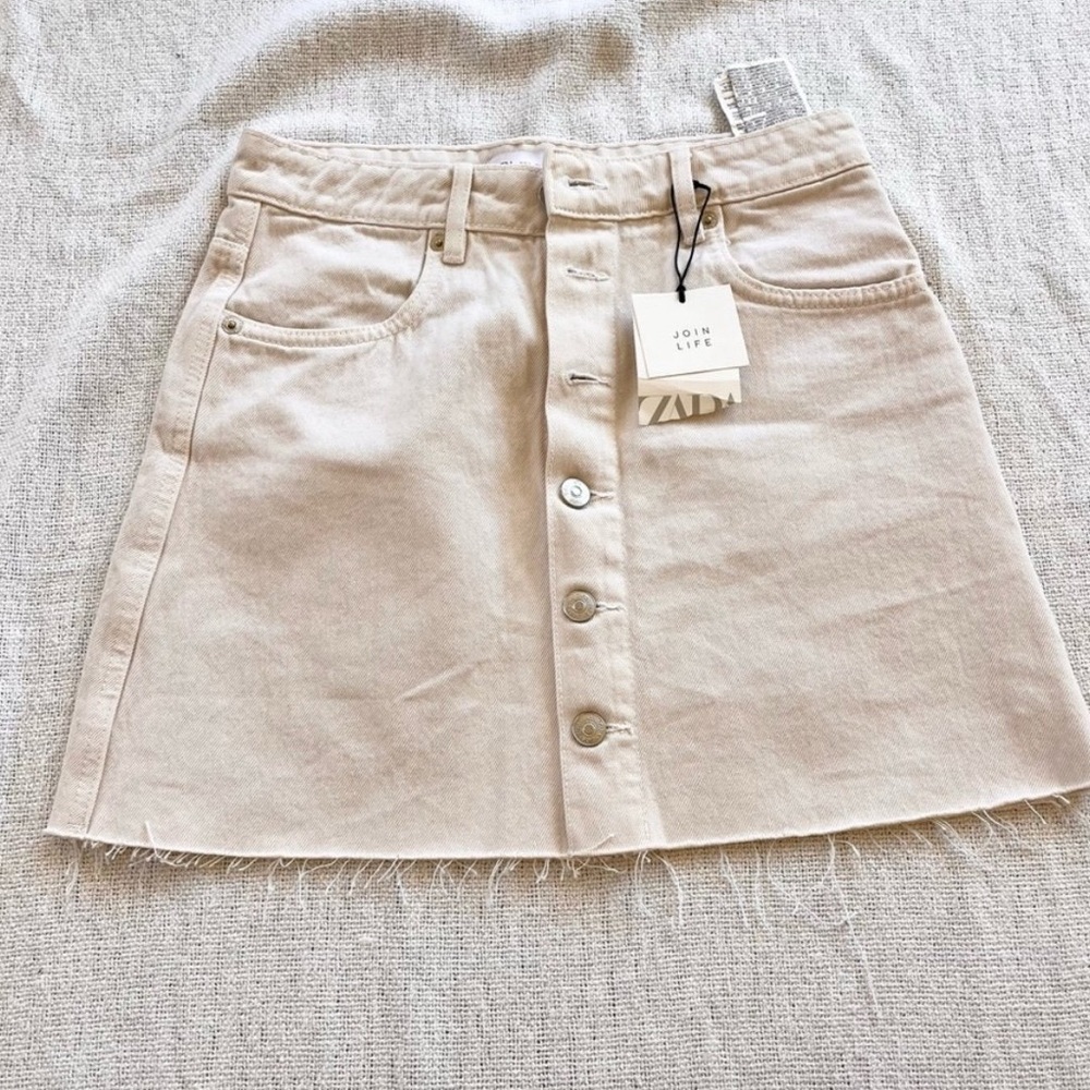 Zara Cream denim Button-Front Skirt